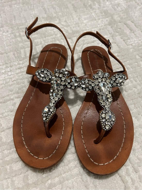 Antik Batik Shoes - Antik Batik Brown Leather Jeweled T-Strap Sandals